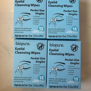 Eyelid Cleansing Wipes - Pocket Size Singles, Blue (15 Count) lot of 4 boxes